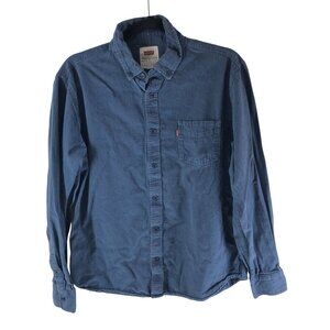 Levis Mens Button Up Shirt Cotton Long Sleeve Blue M